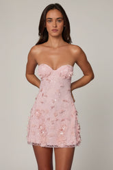 Embellished Bandeau A-line Mini Dress in Ballet Pink