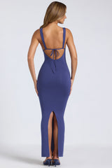Modal Square-Neck Low Back Maxi Dress in Navy