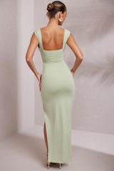 High Split Plunge Neck Maxi Dress in Sage