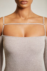 Cold Shoulder Long Sleeve Mini Dress in Chocolate