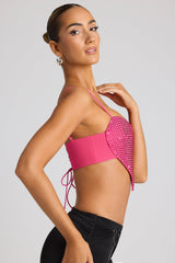 Embellished Statement Heart Shaped Crop Top in Magenta