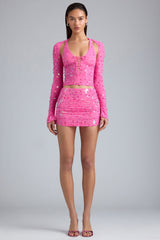 Ruched Mid-Rise Micro Mini Skirt in Bubblegum Pink