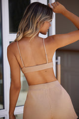 Soft Rib Triangle Bralet in Beige Sand