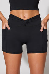 Twist Waist Mini Shorts with Pockets in Black
