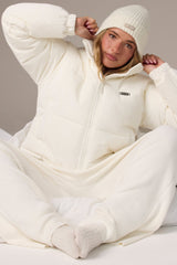 Corduroy Quilted Puffer Jacket in Ivory