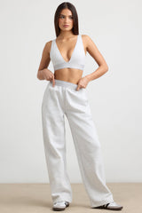 Heavyweight Stretch Cotton Fleece High-Waist Joggers in Grey Marl