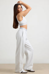 Heavyweight Stretch Cotton Fleece High-Waist Joggers in Grey Marl