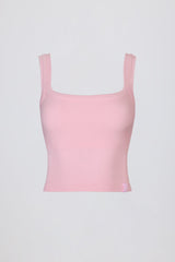 Seamless Soft Rib Square-Neck Tank Top in Powder Pink