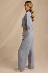 Ribbed Knit Mid-Rise Wide-Leg Joggers in Soft Blue