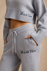 Ribbed Knit Mid-Rise Wide-Leg Joggers in Soft Blue