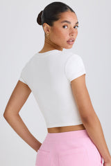 Stretch Cotton Jersey Graphic Print Cropped T-Shirt in White