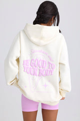 Heavyweight Brushed Fleece Oversized Hoodie in Egg Shell