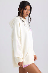 Heavyweight Brushed Fleece Oversized Hoodie in Egg Shell