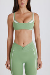 Soft Active Twist-Back Layered Sports Bra in Green