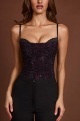 Embellished Peekaboo Cowl-Neck Top in Purple Snake