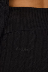 Cable Knit Foldover Flared Trousers in Black
