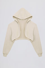 Brushed Jersey Hooded Cropped Shrug in Ecru