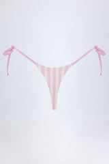 Side-Tie Thong Bikini Bottoms in Mauve Stripe