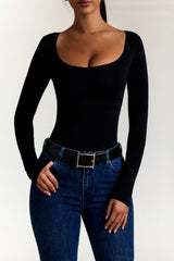 Seamless Long-Sleeve Bodysuit in Black