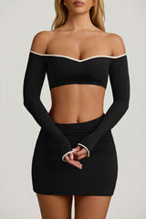 Modal Contrast-Trim Crop Top in Black