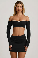 Modal Contrast-Trim Crop Top in Black