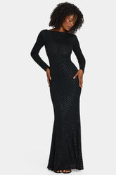 Embellished Open-Back Gown in Black