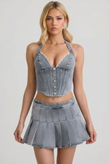 Halterneck Corset Top in Light Blue