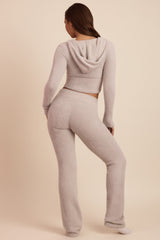 Fluffy Knit Wide-Leg Trousers in Cloud Grey
