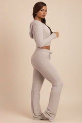 Fluffy Knit Wide-Leg Trousers in Cloud Grey