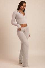 Fluffy Knit Wide-Leg Trousers in Cloud Grey