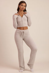 Fluffy Knit Wide-Leg Trousers in Cloud Grey