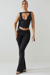 Cut-Out Mid-Rise Flared Trousers in Black