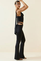 Cut-Out Mid-Rise Flared Trousers in Black