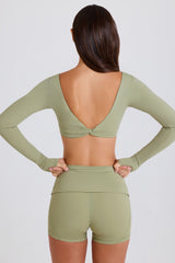 Four-Way Stretch Multiway Long-Sleeve Crop Top in Matcha