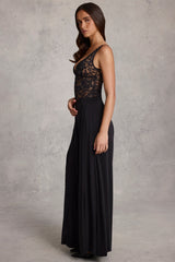 Soft Jersey Mid-Rise Wide-Leg Trousers in Black