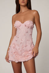 Embellished Bandeau A-line Mini Dress in Ballet Pink