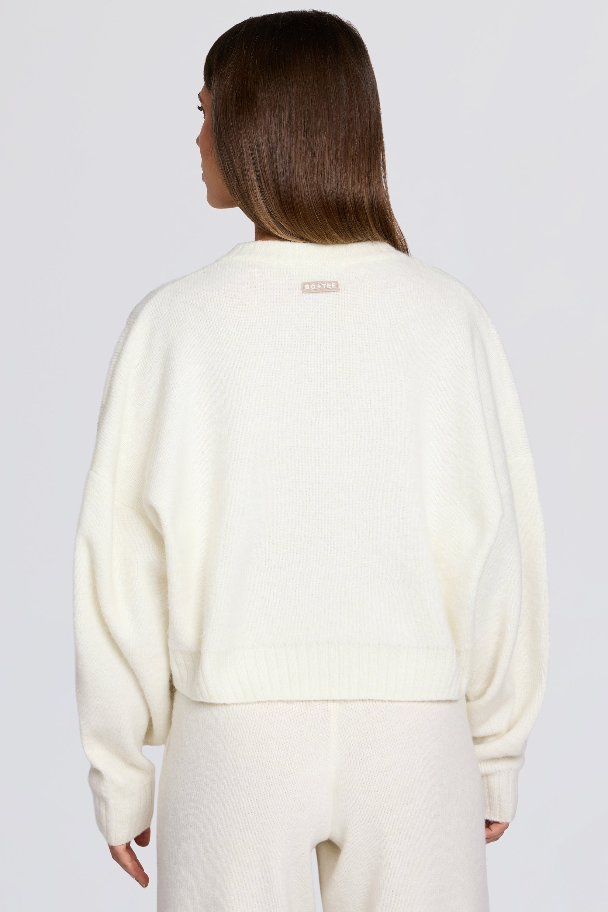 Knit Cropped Cardigan in Ivory