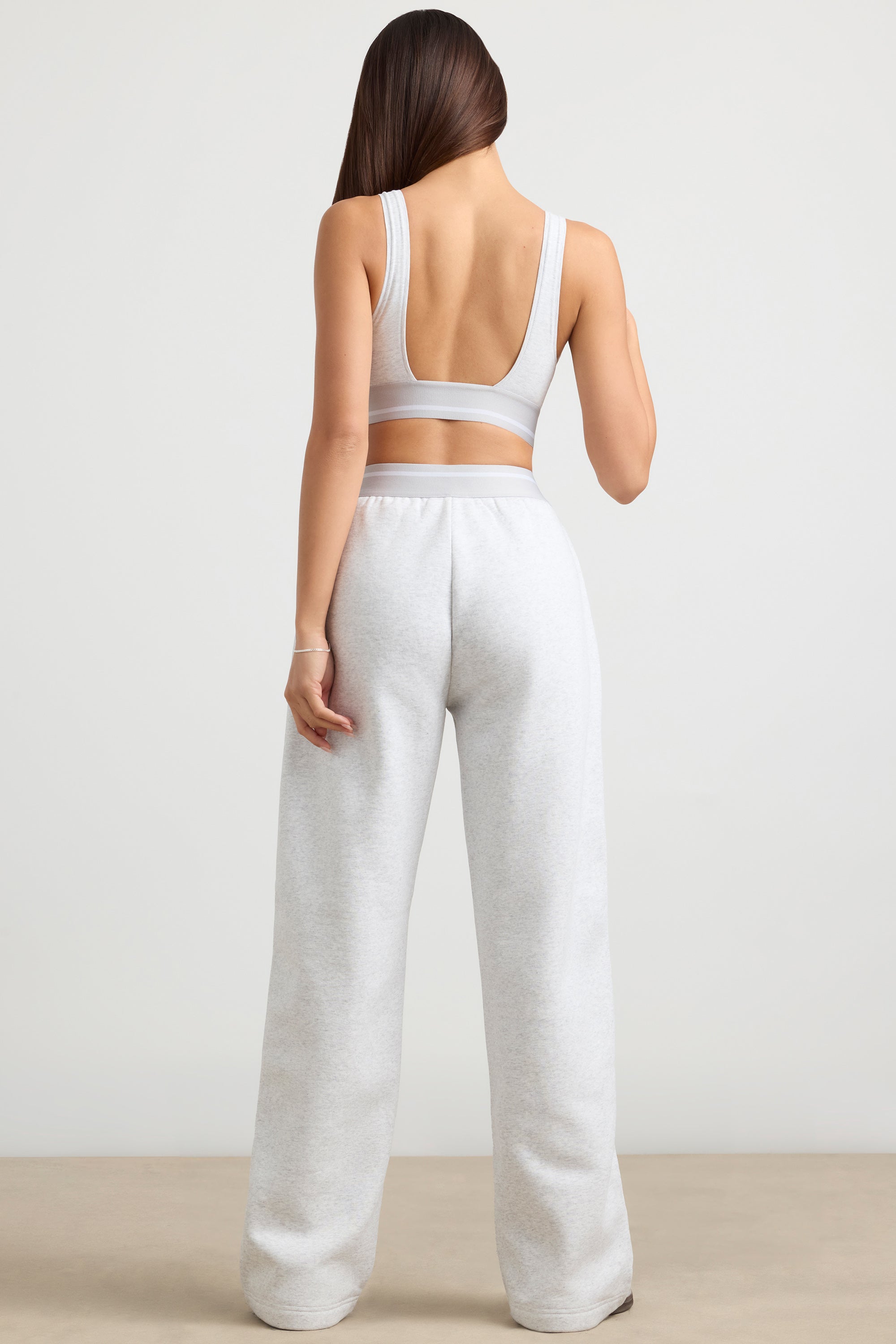 Heavyweight Stretch Cotton Fleece High-Waist Joggers in Grey Marl