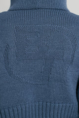 Chunky Knit Zip-Up Cropped Hoodie in Washed Navy