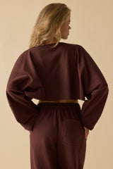 Oversized Long Sleeve Crop Top in Mahogany