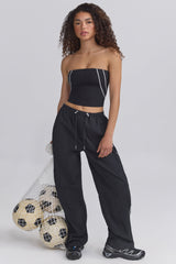 Water-Repellent Wide-Leg Track Pants in Black