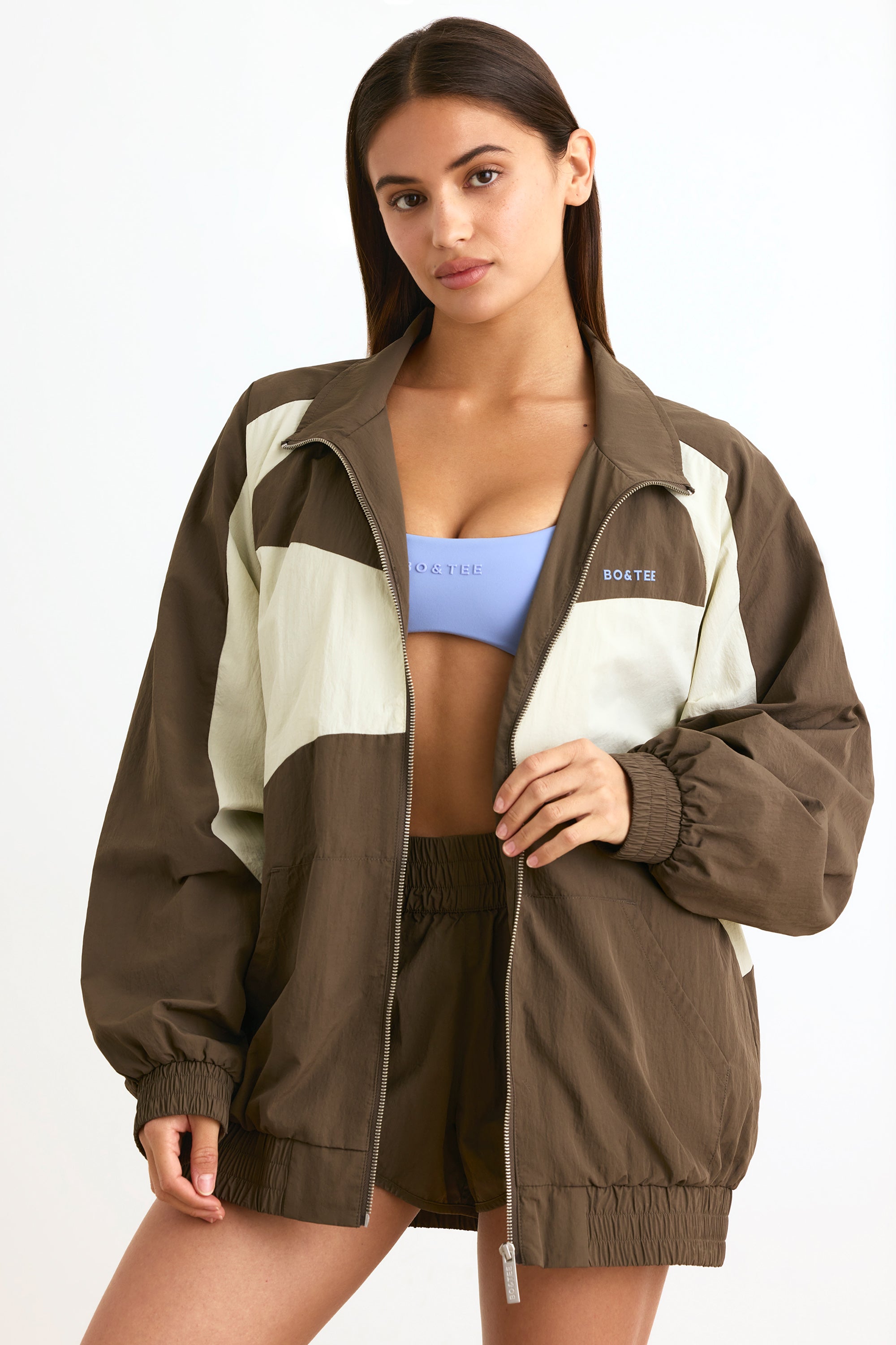 Water-Repellent Colourblock Track Jacket in Espresso