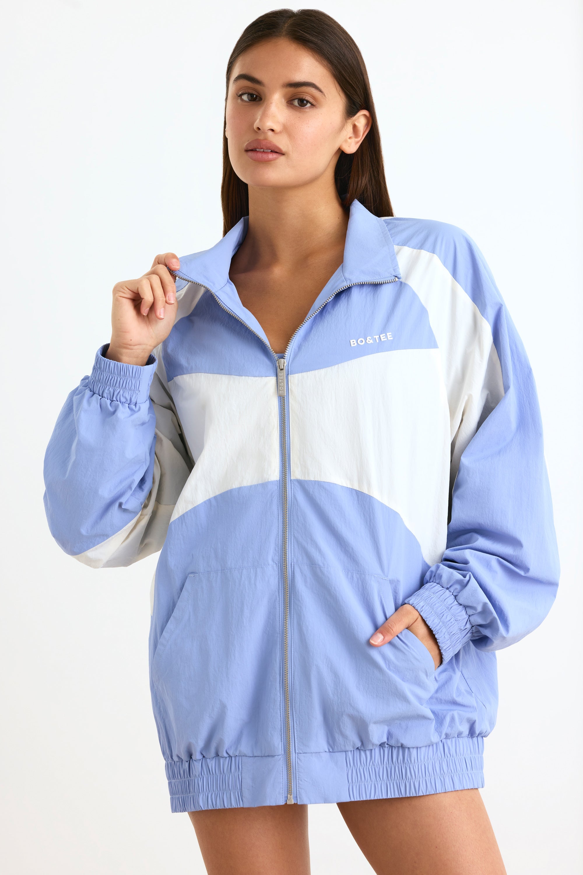 Water-Repellent Colourblock Track Jacket in Lavender Blue