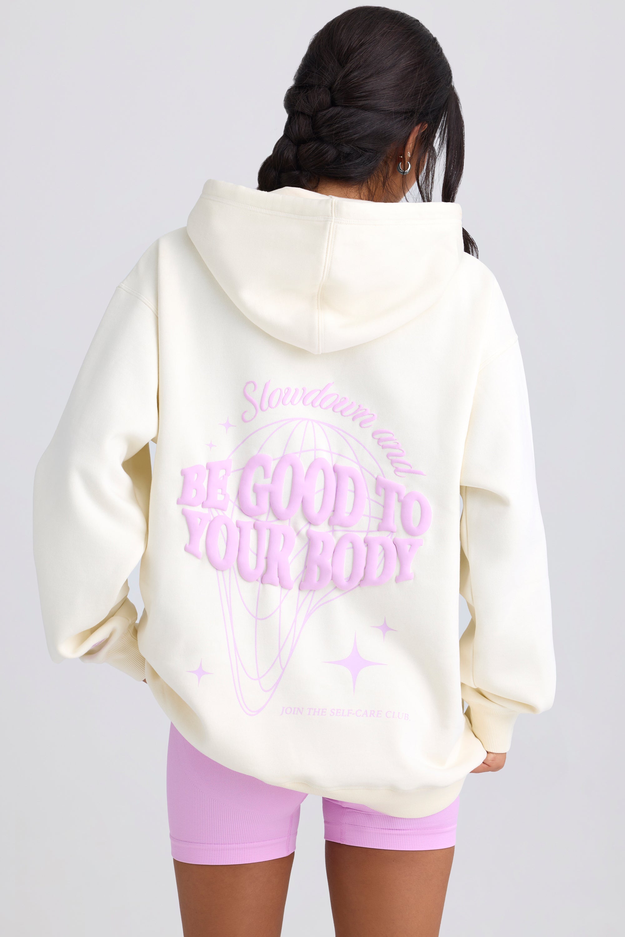 Heavyweight Brushed Fleece Oversized Hoodie in Egg Shell