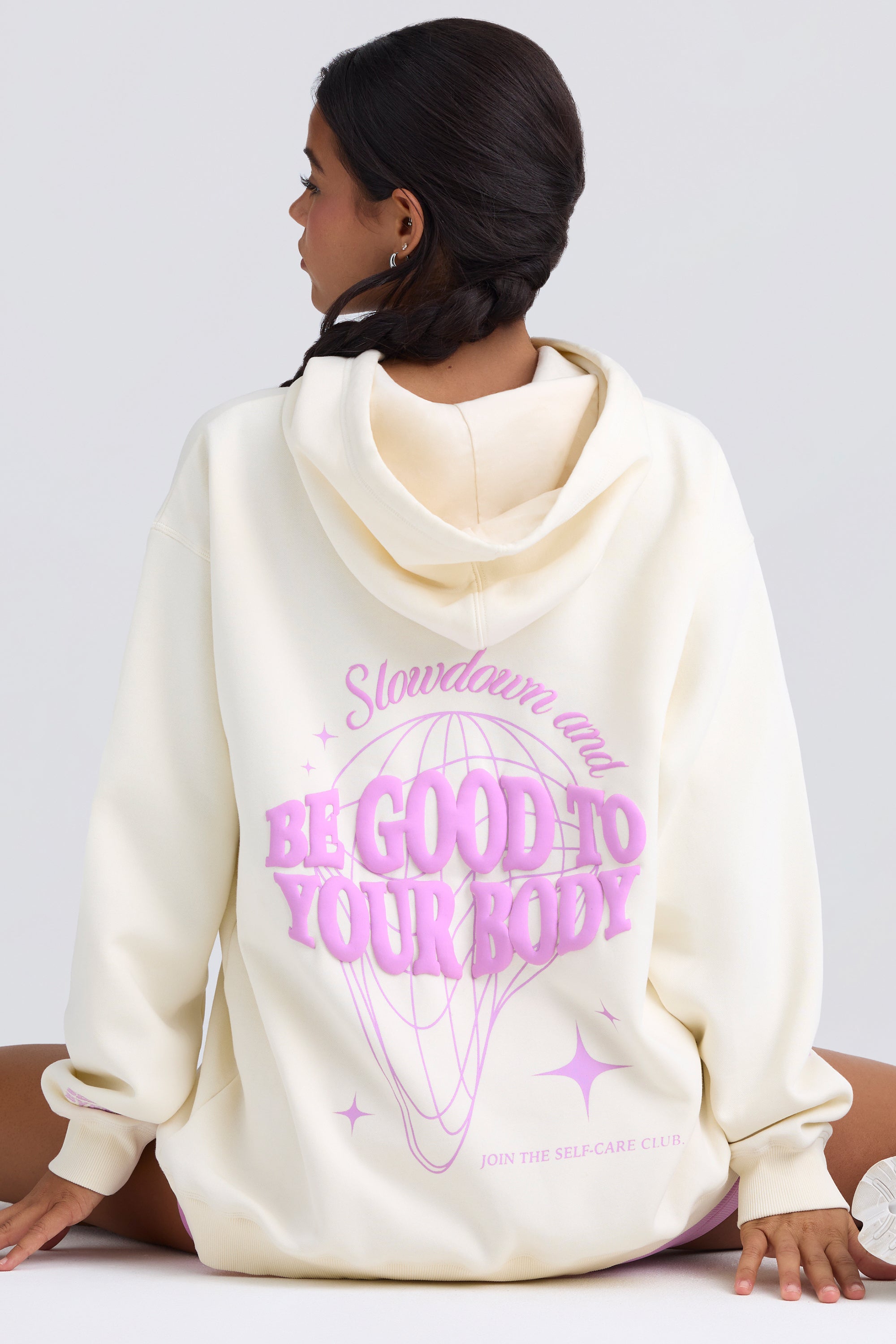 Heavyweight Brushed Fleece Oversized Hoodie in Egg Shell