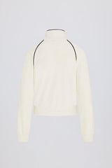 Terry Towelling Zip-Up Cropped Sweatshirt in Ivory