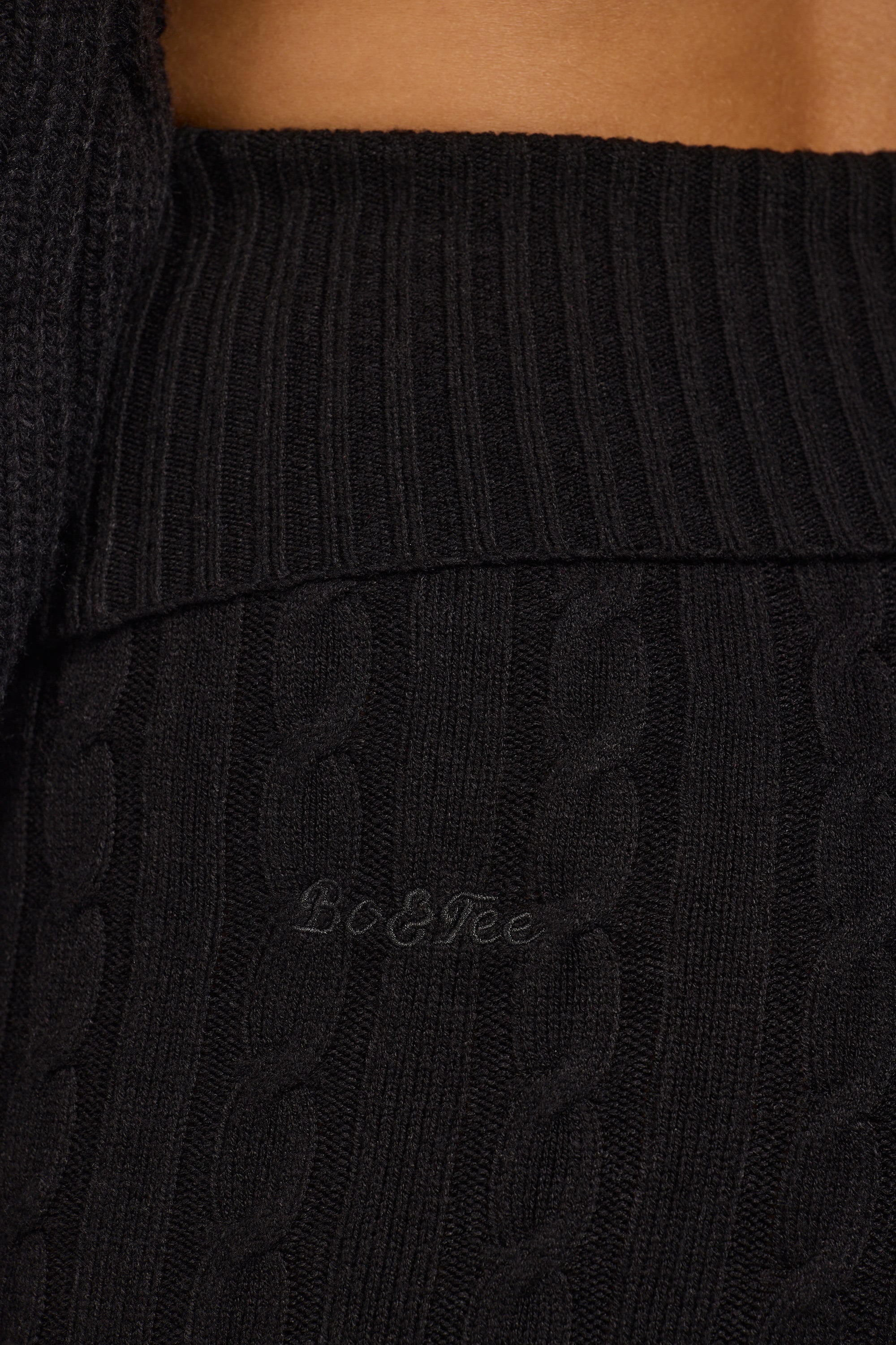 Cable Knit Foldover Flared Trousers in Black