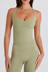 Four-Way Stretch Crossback Longline Tank Top in Matcha