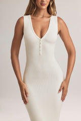 Modal Button-Detail Maxi Dress in White