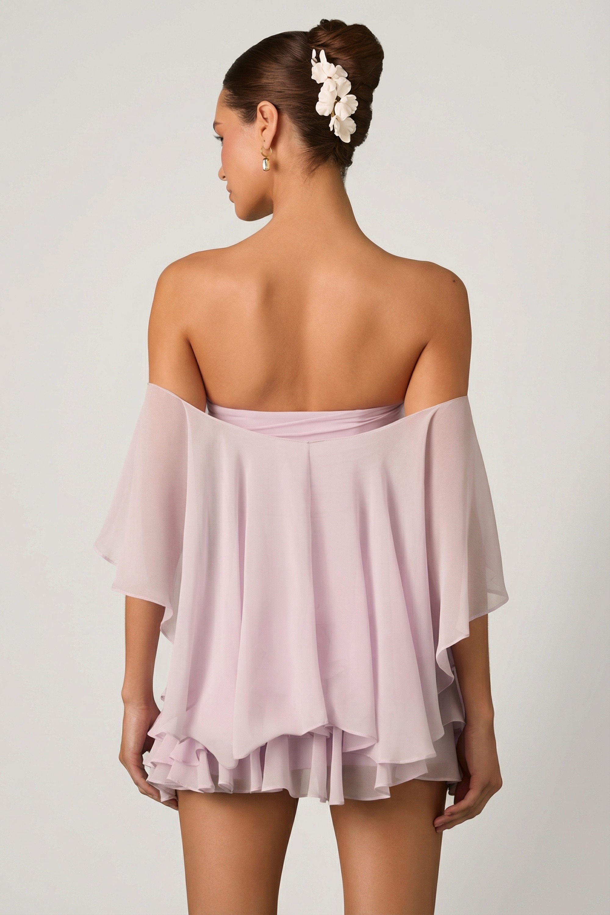 Off-Shoulder Ruffled Mini Dress in Lilac